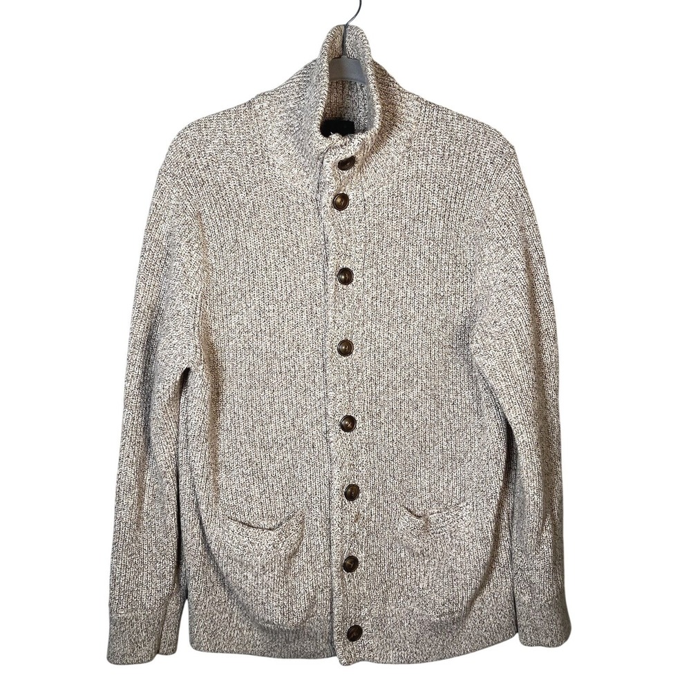 J.Crew Cotton Sweater Blazer Jacket L Oatmeal Marled Knit Button Front